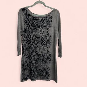 White House Black Market Gray Sweater Dress with Lace Design
